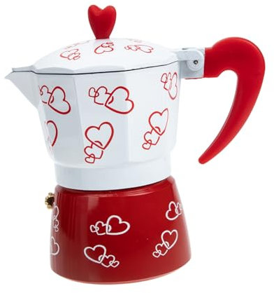 BESTonZON Red Heart 150ml Octagonal Pattern Aluminum Mocha Pot Espresso Coffee Maker Hand Brewing Coffee Container Household Use Single Pack