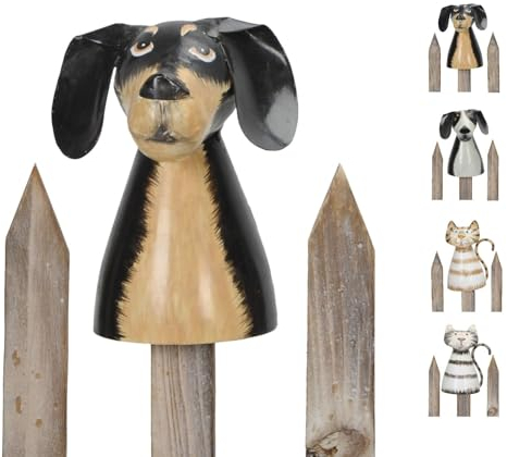 NETPROSHOP Zaunfigur Katzen oder Hunde Zaunhocker Höhe ca.14 cm aus Metall, Auswahl:Balu