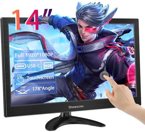 Showscren Touchscreen Portable Monitor 14inch,FHD 1920 x 1080P Desktop HDMI USB C Input Portable Monitor for Laptop PS3/4 Raspberry Pi with Built-in Two Speakers, Computer PC Touch Monitors