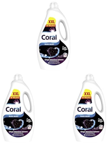Coral Colorwaschmittel Black Velvet Flüssigwaschmittel für länger intensives Schwarz mit Farbpflege-Kraft natürlicher Herkunft 60 WL (Packung mit 3)