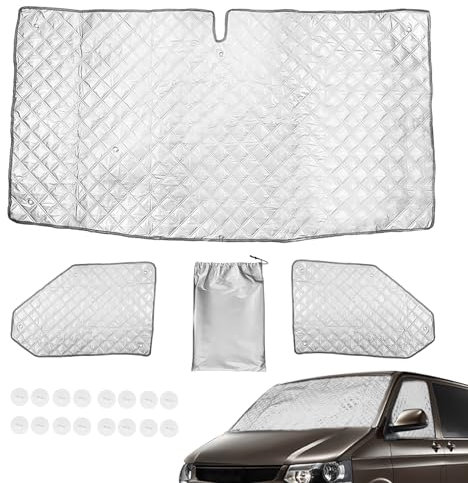 Aupoko Front & Side Window Covers Compatible with T5/T6-3Pcs Sunshade Windscreen Protection UV Reflective Caravan Sunshade with Suction Cups Removable Internal Thermal Mat