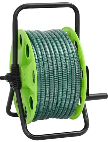 vidaXL Carrete de Manguera de pie con Set racores PVC Verde 0,75 20 m, portamanguera, enrollador de Manguera, Colgador de Manguera, portamangueras