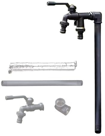 Fontana da Giardino, Fontanella a Colonna, Colonna D'acqua Indipendente in Acciaio Inossidabile 304, Rubinetto in Rame a Doppia Uscita, Colonna Rubinetto da Giardino(60cm)