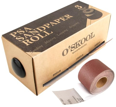 O'SKOOL 2-3/4''W 20' Long Adhesive Sandpaper Roll 3-Pack PSA Stickyback Sandpaper – 80, 180, 320 Grits for Sharpening, Custom Blocks, Lapping, and Non-Slip Surfaces