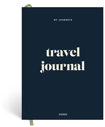 Papier A5 Hardback Travel Journal - Navy | Hardcover Vacation Trip Itinerary Planner & Memory Scrapbook | Vacation Budget Plan, To-Do Lists & Packing List Organizer | Travel Diary