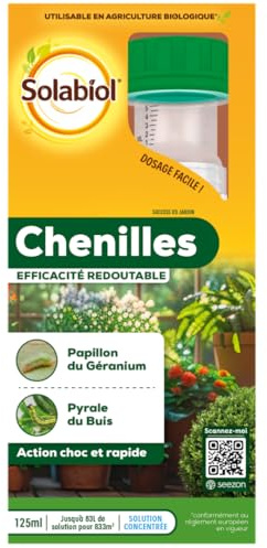 SOLABIOL Anti-Chenilles- Solution Concentrée 125 ML- Élimine Papillon du Géranium & Pyrale du Buis - Utilisable en Agriculture Biologique SOCHE125