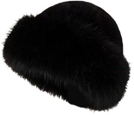 kowaku Bonnet en Fourrure pour Femme, Chapeau Cosaque Russe pour Femme, Fausse Fourrure Bonnet de Ski Doux en pour l'hiver, Super Epais et Chaud pour Ski Snowboard, Tête de 56 à 58 cm, Noir