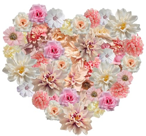 JOZMMZEOOA Konstgjorda blomhuvuden 40 st blandade fuskblommor mini silkesblomhuvuden bulkblandning för gör-det-själv bröllopsfest hårtillbehör scrapbooking heminredning (rosa)