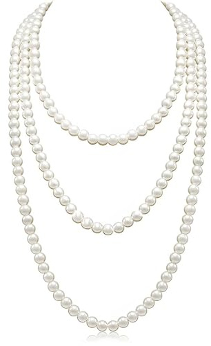 Jidyllic Long Pearl Necklace - 59 inch/150cm Faux 1920s Necklace Accessories for Women - Perfect for Special Occasions