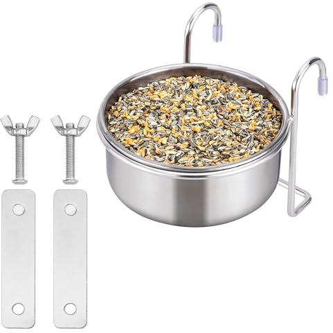 Navaris bur hängande rostfritt stål 10 cm (3,9 tum) skål – hållbar och rostbeständig – klämma på små husdjurslådor, mat och vattenskål – inget spill hundskålar i metall – för valp katt kanin fågel
