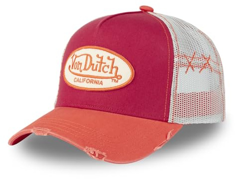 Von Dutch Justerbar keps för män och kvinnor, truckerkeps som används, Röd/orange/grå, One size