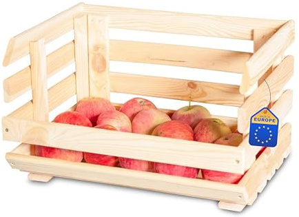 Pinus Gemüsekiste 40x30x24 cm stapelbar Obstkiste Kartoffelkiste | Kiefernholz, für Obst Gemüse Kartoffeln Zwiebeln, offene Bauweise, gute Luftzirkulation, Küche Vorrat Keller