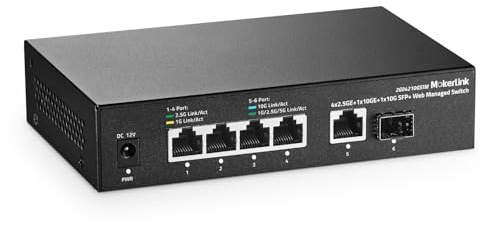 MokerLink 10G Easy Web Managed Switch, 4x2.5G, 1x10G RJ-45 Base-T, 1x10G SFP, Support LACP/VLAN/QOS/IGMP, Metal Web Managed Fanless Network Switch