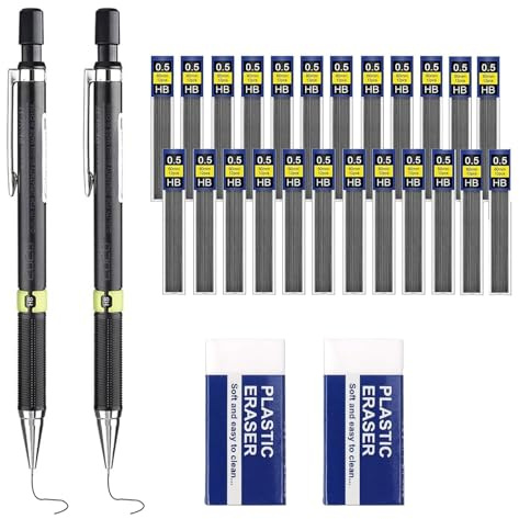 ClcIosis Set di 28 portamine a pressione da 0,5 mm, con 24 tubi (288 pezzi), mina HB Mienenenenmatite, 2 gomme, matita meccanica 0,5 per disegnare scrittura