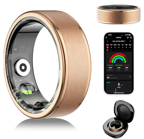Domhong Smart Ring för kvinnor och män - Fitness Tracker med puls/blodsyre/stressmätare/steg/sömnspårning, ingen appprenumeration, 5 ATM vattentäta hälsoringar