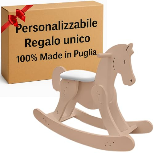 MINDWOOD Caballo balancín de madera personalizado, para niños de 1 a 3 años, caballito balancín de madera maciza, ideal para el aprendizaje, artesanal, fabricado en Italia (pardo)