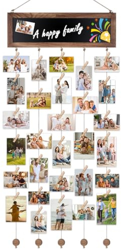 MIUUIPI Fotovorhang mit 30 Holzklammern, Fotowand Aufhängen Holz, Fotowand Aufhängen Holz, DIY Bilderrahmen Collage Fotorahmen für mehrere Bilder, Geburtstag Hochzeit Weihnachten