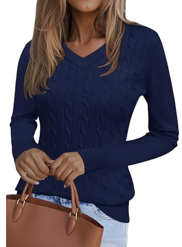 Kistore Jumpers for Women UK Long Sleeve Tops V Neck Pullover Sweater 2026 | Lightweight Jumper,Cable Knit,Cosy Jumpers for Winter Fall
