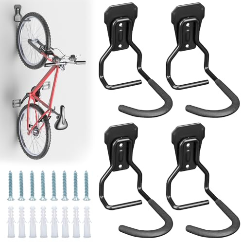Euqvunn Appendi Bici da Muro – Supporto per Biciclette da Parete resistenti 35KG, Gancio Bici verticale salvaspazio per garage/interni, Compatibile con Bici da Corsa/Mountain (Nero, Set di 4)
