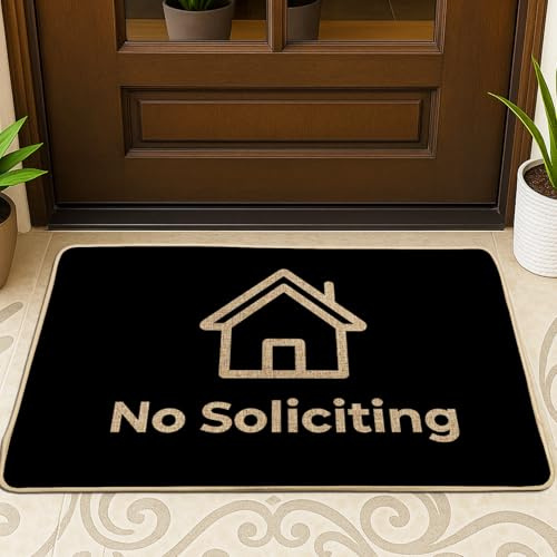 No Soliciting Doormat, Black Indoor & Outdoor Welcome Mat for Entryway, Modern Home Decor, Rubber Non-Slip Dust Resistant Floor Mat, Easy Maintenance 29x17 Inch