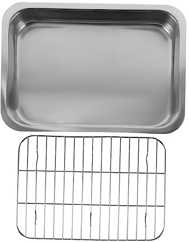 Mipcase 1 juego Bandeja de Horno Rectangular Inoxidable con Rejilla para Hornear para Cocinas Uso Hogar y Restaurantes para Pasteles y Almacenamiento de Alimentos