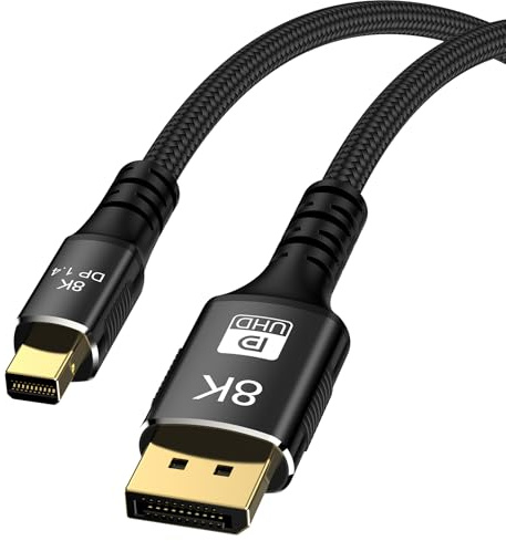 8K Mini DisplayPort auf DisplayPort Kable, Mini DP auf DP Kable [8K@60Hz, 4K@144Hz, 2K@240Hz] 32.4Gbps Bi-Directional, HDR, G-Sync, Mini DP [Thunderbolt 2 Compatible] für Gaming Laptop, MacBook - 1M