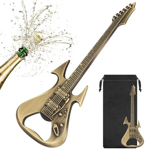 LKKCHER Décapsuleur de bière en forme de guitare, cadeau original pour homme, cadeau de Noël, cadeau de fête des pères, cadeau d'anniversaire pour musiciens, mélomanes, bronze