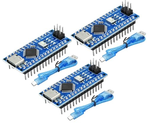 Nano Board pour Arduino Nano RUIZHI 3 Pèces Nano-V3 5V 16MHz Carte de Développement avec 328P Puce Carte Mère Type-C Interface et USB Câble Soudée Compatibilité avec Arduino Nano
