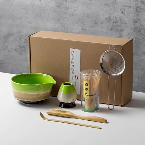 Service à thé matcha traditionnel japonais, 6 pièces en céramique avec bol et fouet, coffret cadeau haut de gamme, vert transformation au four