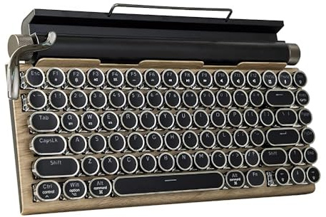 OUSEITECH Retro-Schreibmaschinen-Tastatur, 75%-Layout mechanische Tastatur, kabellose Bluetooth-Tastatur, Hot-Swap-fähig, Blaue Schalter, kompatibel mit Win/MAC/Android/iOS, QWERTY-US(Holzoptik)