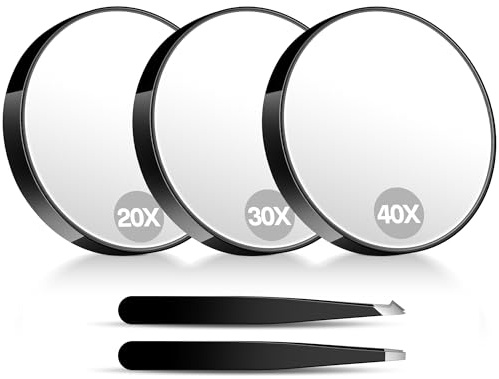 B Beauty Planet Single-Sided Magnifying Suction Cup Mirror 20X/30X/40X with Tweezers,Portable & Compact Mirror for Travel (9cm)
