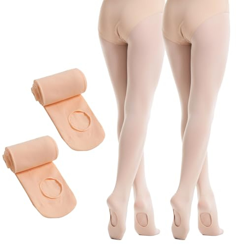 viiotu 2 Pairs 60D Girls Ballet Tights - Ultra Soft Convertible Dance Tights with Elastic Waist & Reinforced Crotch (UK, Age, 8 Years, 12 Years, Regular, Pink 2 Pairs)