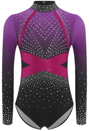 Manyakai Maillot Ballet Danza de Brillante Niña Leotardo Ballet de Manga Larga Maillot Gimnasia Rítmica Body de Patinaje Artístico Disfraz de Bailarina 5-16 Años Púrpura 7-8 años