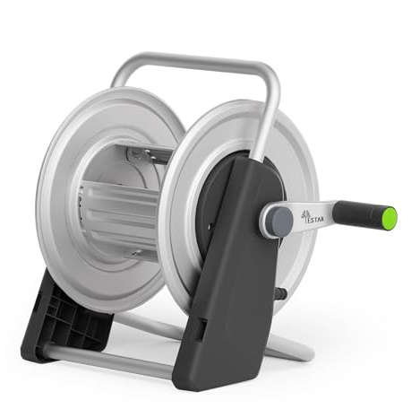 YESTAR GartenSchlauchtrommel, Schlauchwagen für bis zu 20-30m 1/2 zoll-Schlauch, Wandmontierter Wasserschlauchaufroller,Ideal für Gartenbewässerung & Autoreinigung (Silbernes Metall)