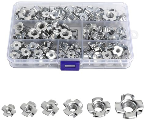 XRVRILE 160 Piezas Tuercas de Garra Surtido M3–M10, Tuerca de 4 Garras de Acero Galvanizado Como Inserto Roscado para Madera, Kit de Tuercas de Garra para Muebles Bricolaje Taller