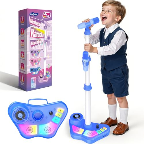 Dislocati Karaoke Machine, Toys for 3-12 Year Old Boys Girls Gifts for Kids | Kids 2 Microphone with Adjustable Stand 5 LED Lighting Modes & Sound Effects Boy Toys KTV Party