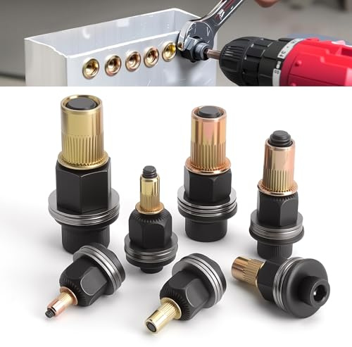 XRVRILE 7 Piezas Remachadora de Tuercas Remachables, Remaches Roscados para M3 M4 M5 M6 M8 M10 M12 Remachadora Tuercas, Tuerca Remachable para Manual & Taladro Cabezal Herramienta Remache