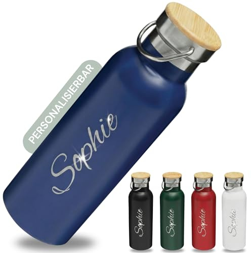SMARTEON Personalisierte Trinkflasche mit Namen Edelstahl 500ml – Edelstahl Trinkflasche mit Gravur – Wasserflasche Erwachsene & Kinder – Isolierte Thermosflasche - Flasche mit Namen (Blau)