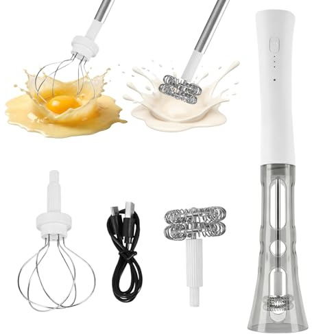 Electric Matcha Whisk with Stand & 3 Speeds, Rechargeable Handheld Milk Frother for Aerolatte, Portable Coffee Mixer Whisk with Powerful Motor (White)