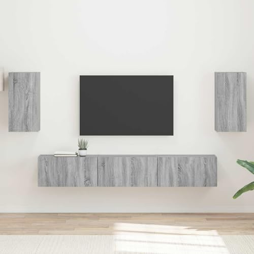 Boltkex TV-skåpset väggmonterad av trämaterial i grå Sonoma, 5 delar, med 2 vägghyllor och 3 TV-skåp, 30 x 31 x 60 cm, lagringsutrymme för vardagsrum ordning