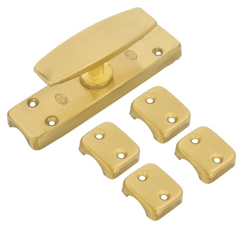 Amig - Falleba de Sobreponer para Ventanas Dorada - Cierre de Seguridad de Latón con Manilla - Incluye 5 Soportes - Medidas: 126 x 32 mm, Dorado