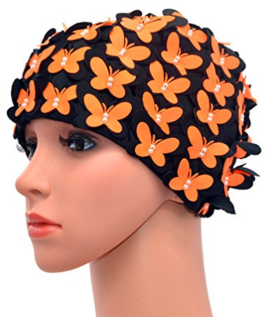 Medifier vintage badmössa blommig kronblad retrostil badmössor för kvinnor orange