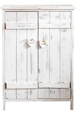 Rebecca Mobili Küchenschrank Kommode Badezimmerschrank 2 Türen Weiß Shabby Chic Herzen Eingang - Maße: 70 x 51 x 30 cm (HxLxB) - Art. RE4573