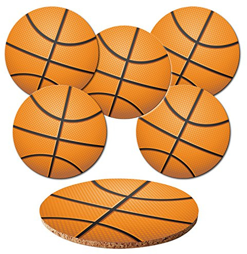 Addies Glas-Untersetzer 6-tlg. Set Basketball in hochwertiger Klarsicht-Geschenkbox und Korkrückseite, rund, 6 schöne Motive von Sportbällen hochwertig bedruckt