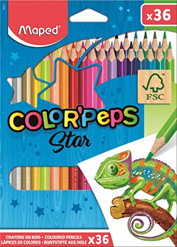 Maped - ergonomische Drei-Kant-Buntstifte, Farbstifte COLOR'PEPS STAR aus FSC-zertifiziertem Holz - 36x Stifte