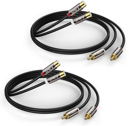 J&D 2er Pack Cinch Verlängerung Audio kabel 2 x Cinch auf 2 x Cinch Kabel, vergoldet Kupfer Shell Heavy Duty 2 RCA männlich zu 2 RCA Weiblich Stereo Audio Kabel, Cinch Kabel, 0.9 M