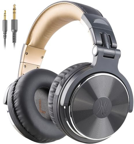 OneOdio Over Ear Headphone Studio Wired Bass Headsets with 50mm Driver, Foldable Lightweight Headphones with Shareport and Mic for DJ Recording Monitoring Mixing Podcast Guitar PC TV (Grey)