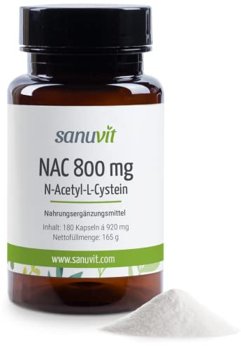 Sanuvit® NAC - N-Acetil L-Cisteína 180 cápsulas con 800 mg cada una | Alta biodisponibilidad y tolerancia | Vegano