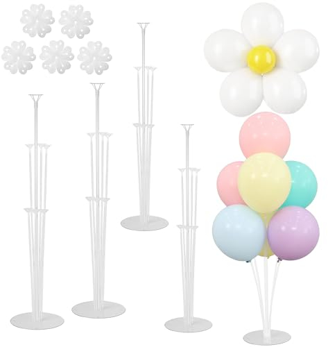 Balloon Stand Kits - 4 Set Centerpiece Holders, 10 Pcs Balloon Flower Clips & 100 Glue Points for Birthday, Baby Shower, Wedding Party