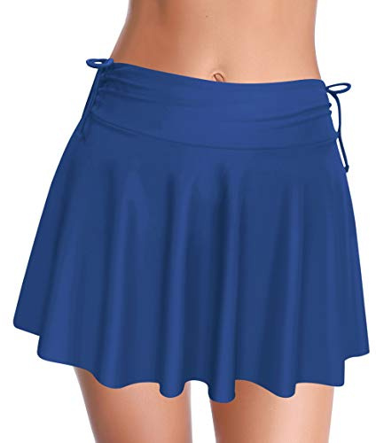 SHEKINI Jupe de Bain Femme Bikini Bas de Maillots de Bain Jupette avec Intégré Taille Haute Triangle Bas de Bikini Réglable Jupe de Sport Short de Bain Bikini de Plage (S, A-Lac Bleu)